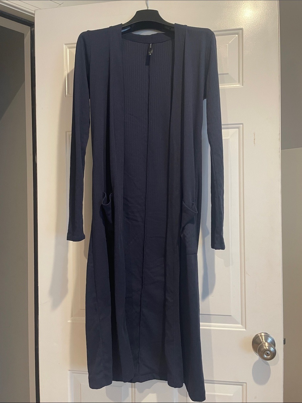 Navy Longline Open-Front Women's Duster Cardigan